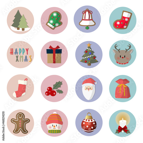 Happy Xmas icon sticker set ,ハッピークリスマスアイコンステッカーセット