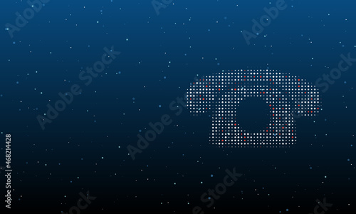 On the right is the vintage telephone symbol filled with white dots. Background pattern from dots and circles of different shades. Vector illustration on blue background with stars