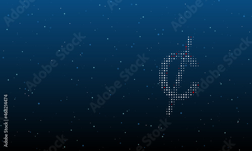 On the right is the cent symbol filled with white dots. Background pattern from dots and circles of different shades. Vector illustration on blue background with stars