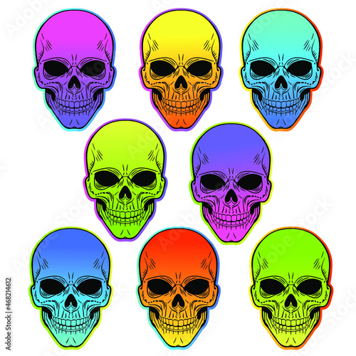 Colorful skull with polygonal set illustranion. Halloween. Modern Abstract horror . Aurora Gothic Skull Vector. Voodoo Crystal Skull Day Of The Dead Illustration