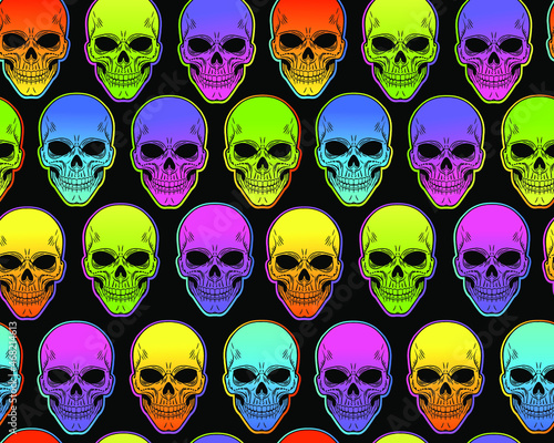 Colorful skull with polygonal ornament pattern. Halloween. Seamless Modern Abstract Pattern. Aurora Gothic Skull Vector. Voodoo Crystal Skull Day Of The Dead Illustration