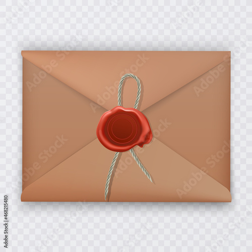 Realistic wax sealed envelope on transparent background, Vector illustration
