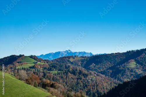 Panoramic view from the top of Hoernli in Cantone Zurich on a sunny autumn afternoon photo