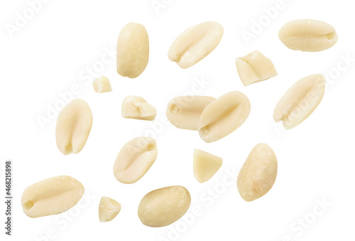 Falling peanuts on a white background, cut. Isolated
