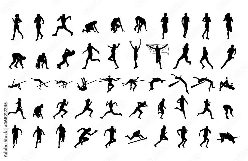 Collection of black silhouettes of people in athletics.