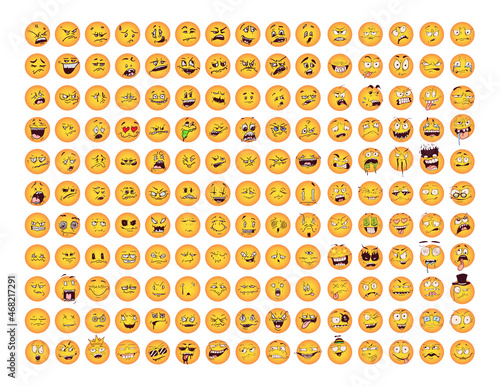 A set of funny, creepy, crazy, ugly emoticons. Original smiles for web applications, stickers, social networks.