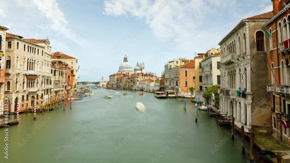 Time Lapse of the Grand Canal in Venice Italy. Basilica di Santa Maria della Salute is in the background Time Lapse of the Grand Canal in Venice Italy. Basilica di Santa Maria della Salute is in the background