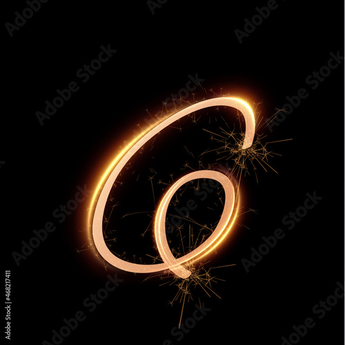 Golden fireworks shiny festive vector number six on black background