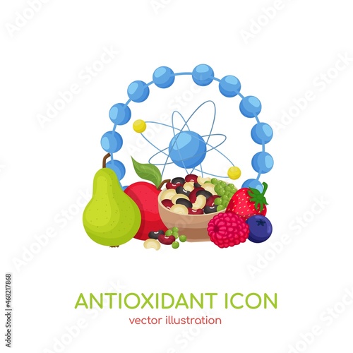 Antioxidant icon. Vector illustration for super foods advertising, wellness apps. Healthy eating, antiaging dieting