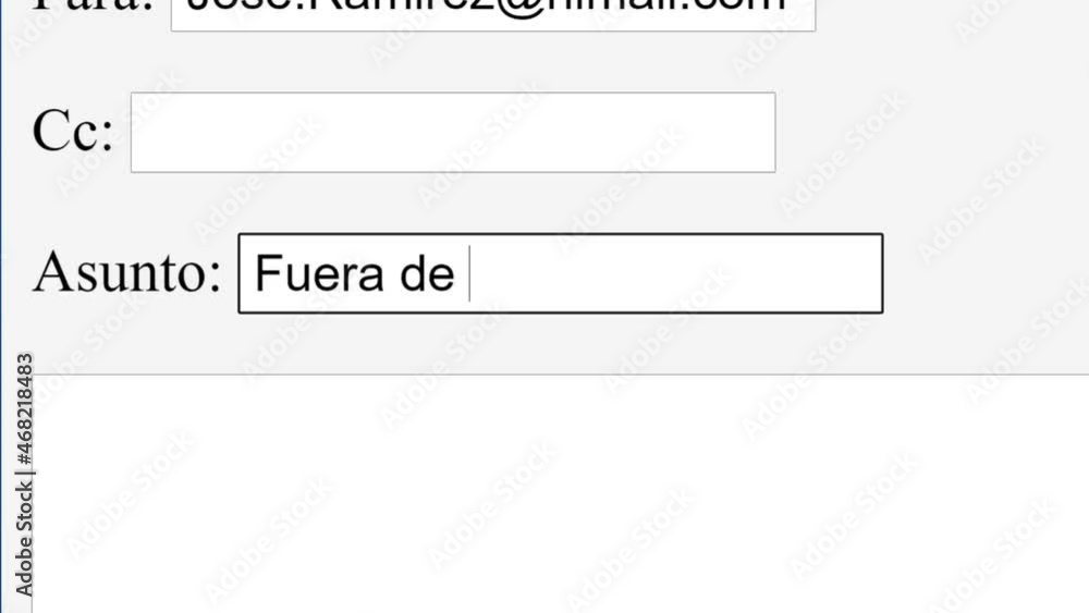 Spanish. Entering Email Subject Topic Out Of Office Reply in Online Box. Send OOO Response Communication to Recipient by Typing E-Mail Subject Line Website. Type Letters. Viewpoint of Monitor Screen. Spanish. Entering Email Subject Topic Out Of Office Reply in Online Box. Send OOO Response Communication to Recipient by Typing E-Mail Subject Line Website. Type Letters. Viewpoint of Monitor Screen.