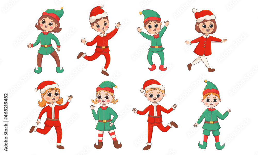 children wearing Christmas costumes. happy kids look like elf and Santa children wearing Christmas costumes. happy kids look like elf and Santa