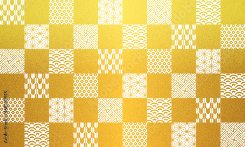 和柄・市松模様・祝・金・白・背景・伝統・模様・年賀状