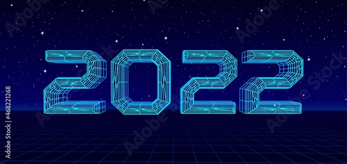 2022 New Year card for winter celebration with pixel grid digits in sci-fi tech or cyberpunk style
