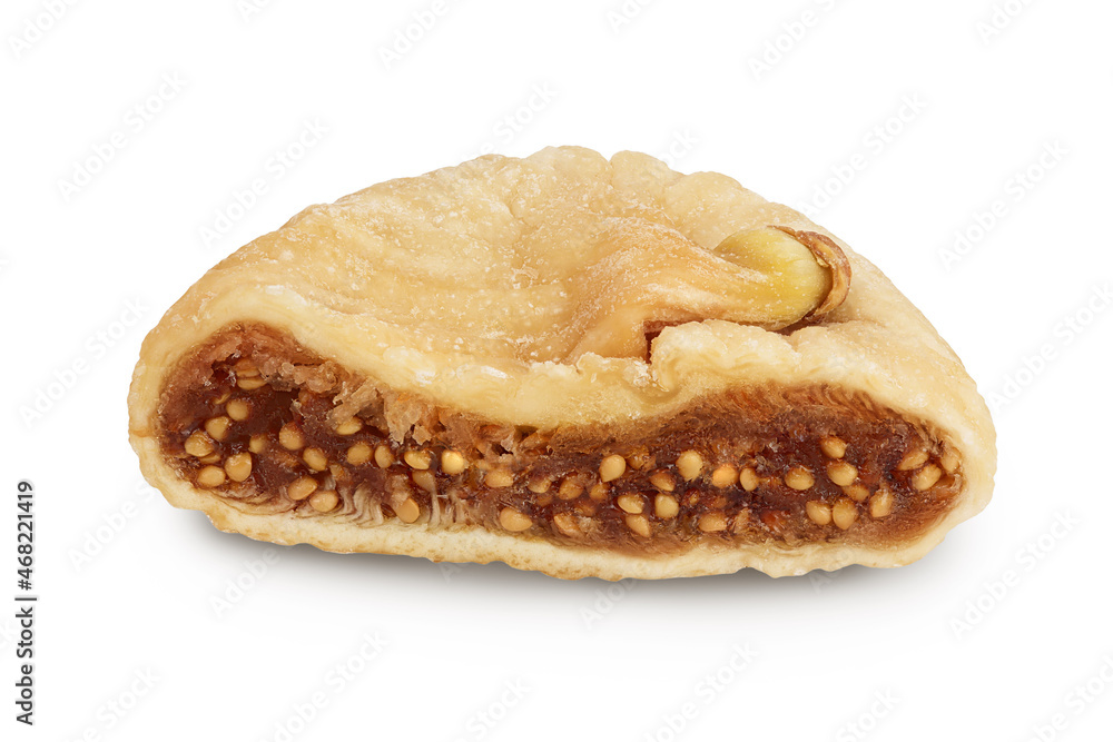 dried fig half isolated on white background with clipping path and full
