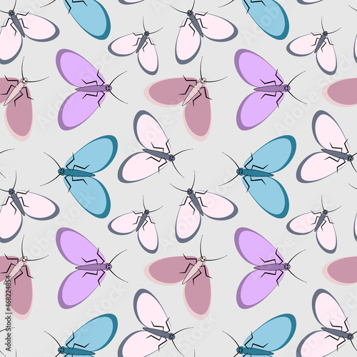 Seamless pattern - stylized moths - graphics. Summer, insects, unbearable ease of life. Wallpapers, textiles, packaging