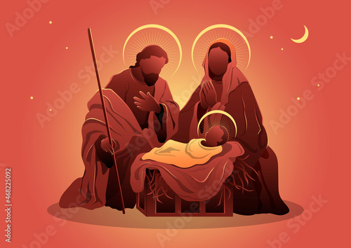 Fotografia Blessed Virgin Mary With Baby Jesus and Joseph. Biblical Series