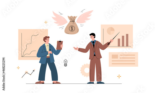 Business investments and financial support flat vector illustration isolated.