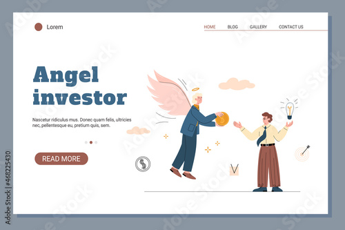Angel investor or business depositor website template, flat vector illustration.