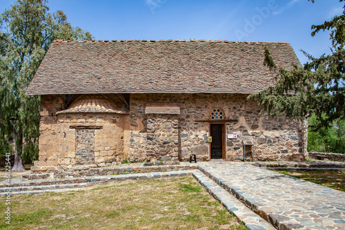 To protect the Church of Panagia Asinu from the Turks, as elsewhere in Troodos, an upper gable roof was used. The domes and arches of the church itself and the narthex are hidden under it. 
