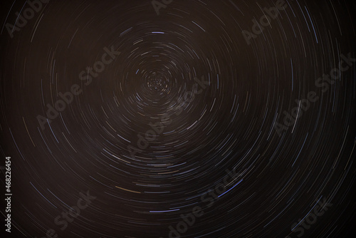 Trails of moving stars around the North Star.