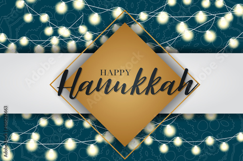 Happy Hanukkah. Traditional Jewish holiday celebration. Chankkah banner background design concept. Judaic religion decor. Vector illustration. photo