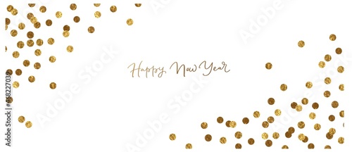 Card with golden confetti circles. Holiday background design for invitation, thank you card, wedding, shop promotion.