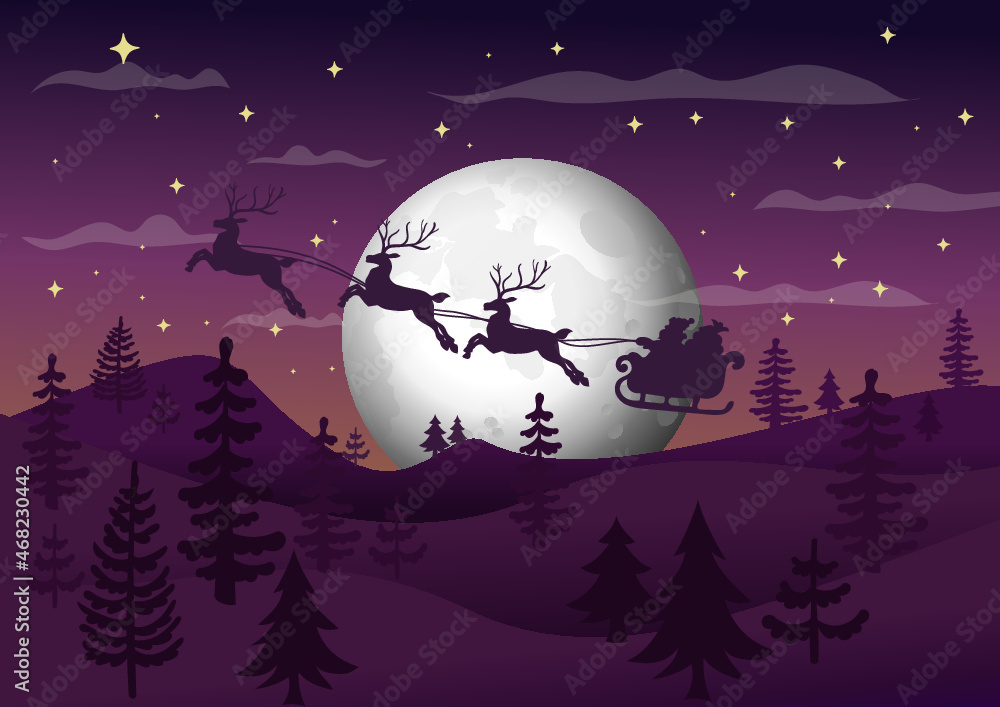 Santa sleigh moonlight