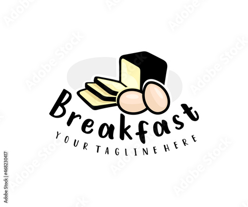Breakfast, bread, eggs, meal and food, logo design. Catering, canteen, restaurant and eatery, vector design and illustration