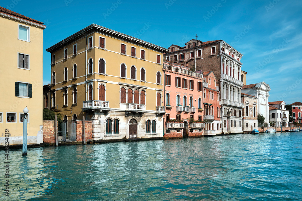 Architecture of Venice, Italy. Palazzos and historic houses in the water of Grand Canal. Traditional Venetian architecture.
