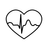 Health symbol in the form of a heart with a cardiogram. Black and white logo. Vector isolated outline illustration.