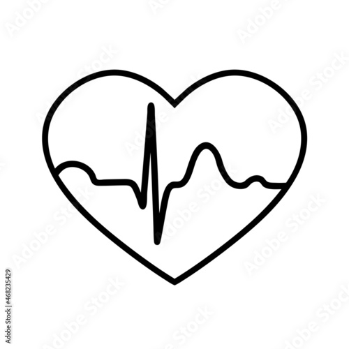 Health symbol in the form of a heart with a cardiogram. Black and white logo. Vector isolated outline illustration.