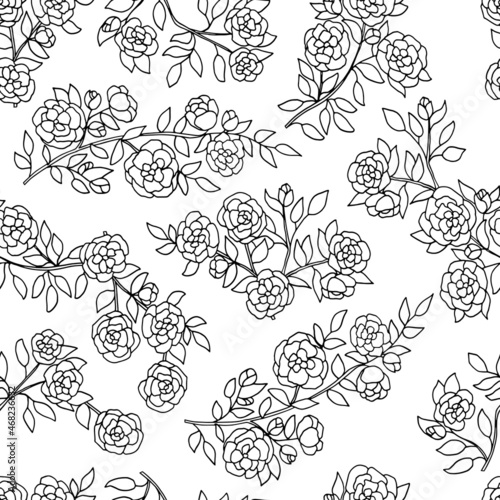 Seamless pattern with flowering branches, coloring page