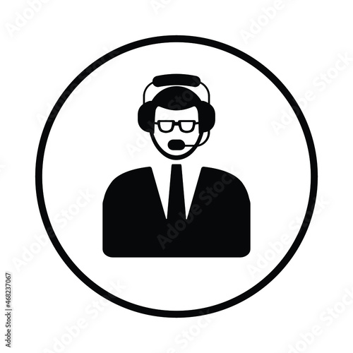 Call center, help desk, hotline icon. Black vector design.
