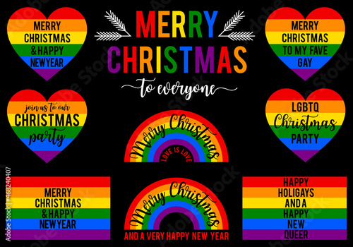 Rainbow Christmas cards, LGBT pride, gay, LGBTQ, vector set