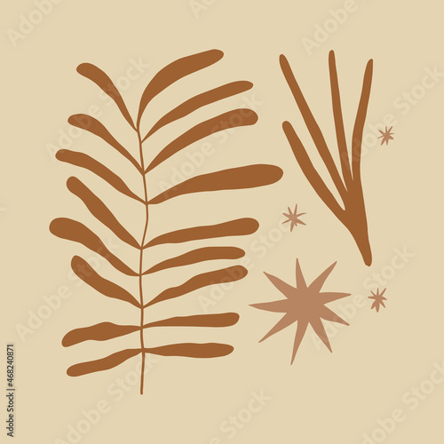 Abstract floral shapes plant composition vector poster wall art print warm color palette