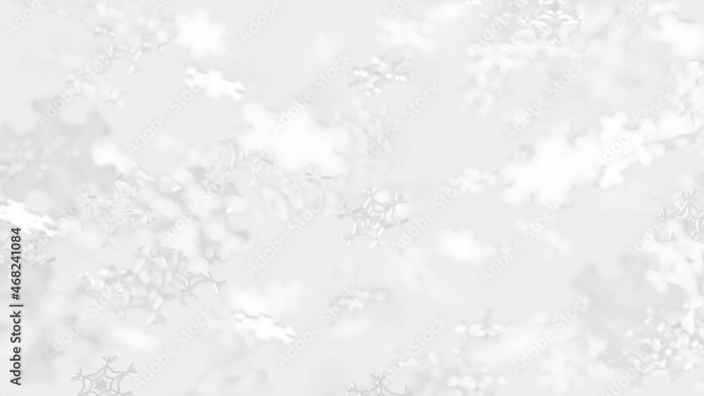 White snowflakes falling and rotating on a light background.
4k video, 3d rendering. Concept of winter, holidays, christmas White snowflakes falling and rotating on a light background.
4k video, 3d rendering. Concept of winter, holidays, christmas