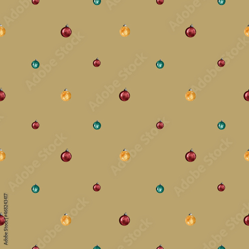 Festive Christmas baubles pattern, Watercolor winter pattern, Wrapping paper ornament, Watercolor Christmas background, Fabric pattern, Seamless wallpaper, Baubles background