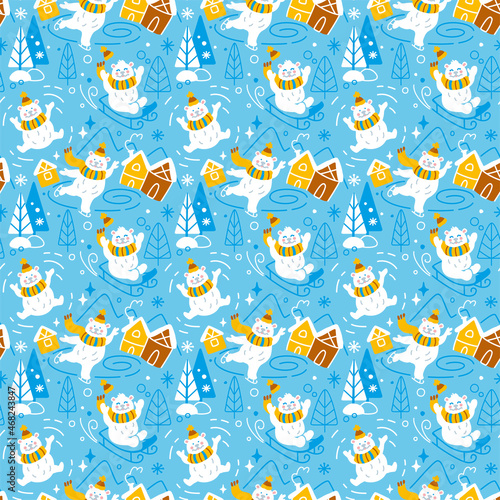 Polar bear. Kids print. Seamless pattern for  fabric, wrapping, textile, wallpaper, apparel. Vector.