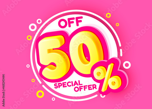 Special offer 50, off sale banner, flyer retro label. Vector