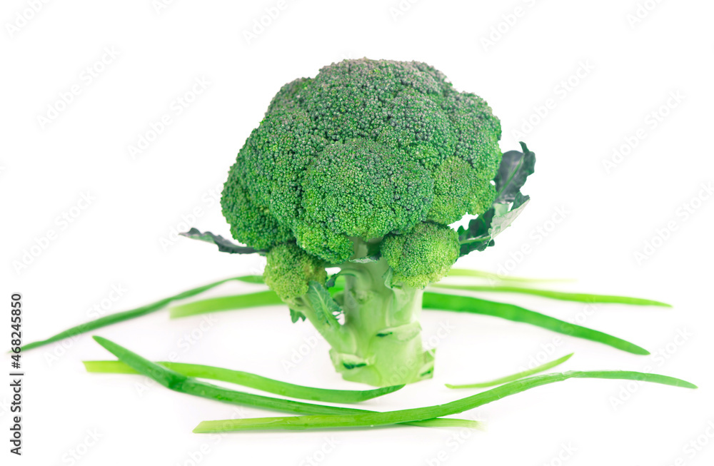 Fresh green broccoli on white background. Organic food Fresh green broccoli on white background. Organic food