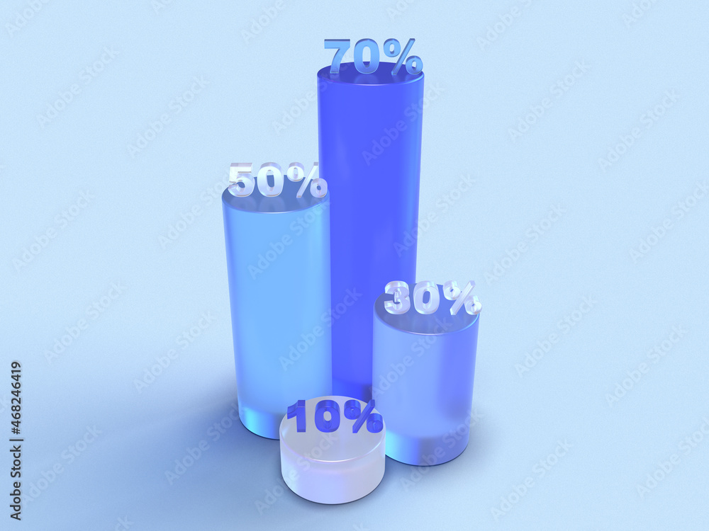 3D rendered transparent cylinder bar graphic with marked parts on a colorful background. Illustration for infographics or presentation of results. Visualization for markets and statistics. 3D rendered transparent cylinder bar graphic with marked parts on a colorful background. Illustration for infographics or presentation of results. Visualization for markets and statistics.