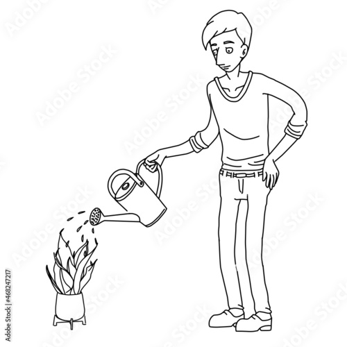 Hugo Man Watering Plant Gardening Whiteboard Animation SVG Image