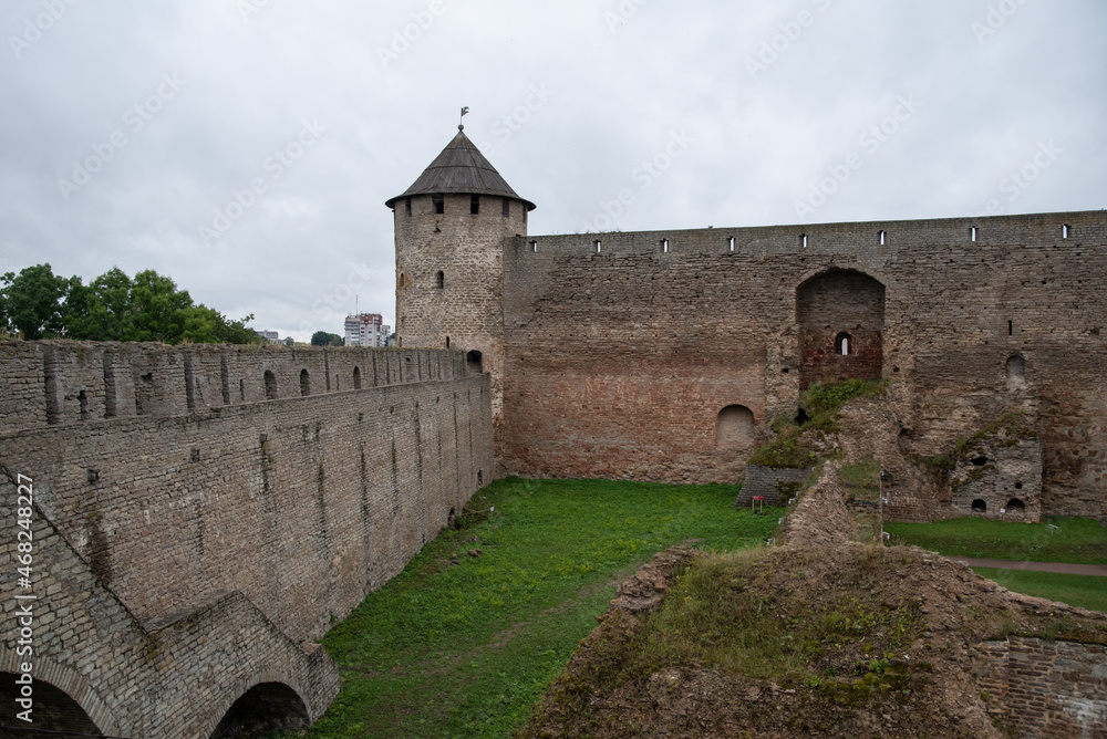 Gate tower of Ivangorod Fortress.  The fortress was built in 1492. Ivangorod, Russia