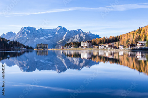 The picturesqueue Lago di Misurina in the italien alps photo