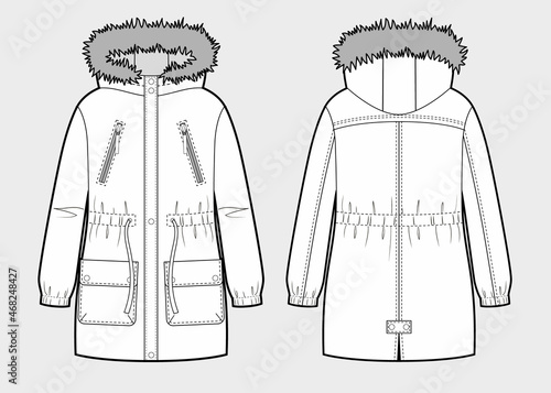 Vector illustration of women's parka with fur on the hood