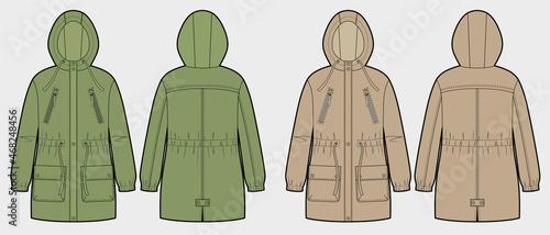Set of the khaki and beige womans parkas