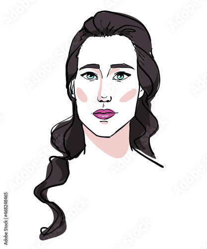 portrait girl sketch face tail brunette sad btlue eyes