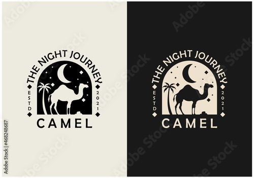 the night journey camel at night with moon and stars premium vector