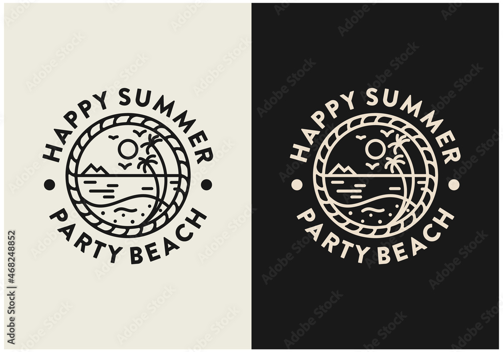 circle logo design with beautiful beach view premium vector circle logo design with beautiful beach view premium vector