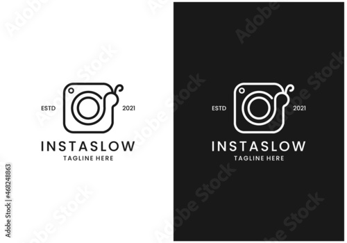 camera and snail abstract logo design premium vektorPrint